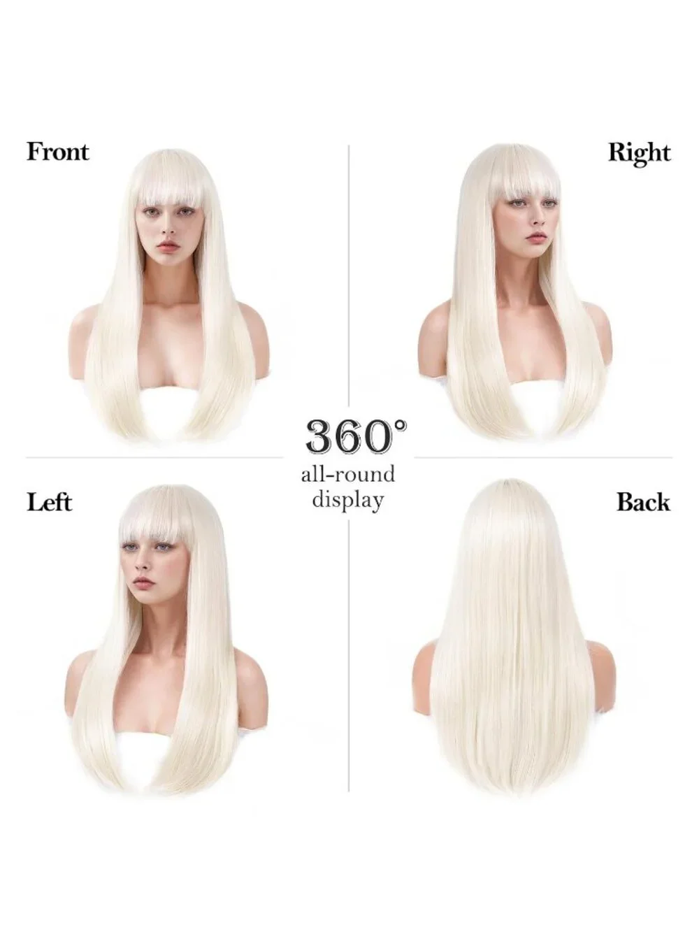 Women's Platinum Blonde 24 Inch Heat Resistant Synthetic Long Straight Bangs Wig